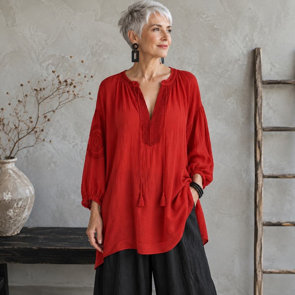 Madewell Red Peasant Boho Style Blouse Small